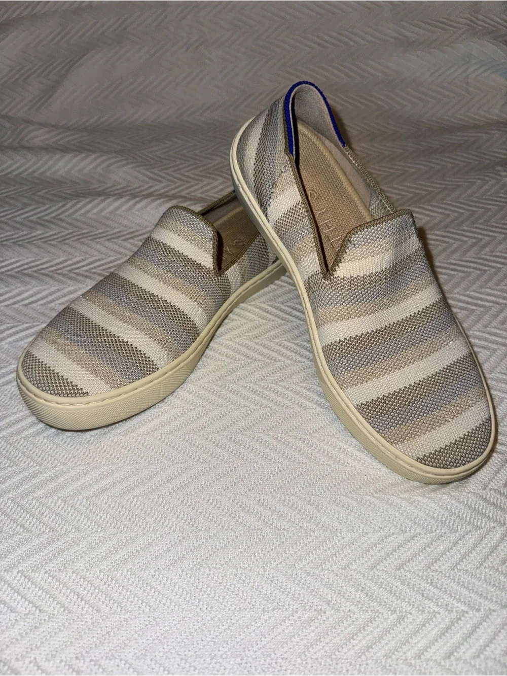 Rothy's Slip-On Flats in Beige and Cream Stripes